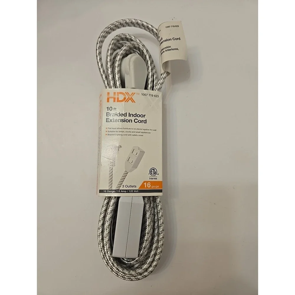 HDX 10 FT Braided Indoor Extension Cord 16 Gauge 125V 13 Amp 2 Prong
